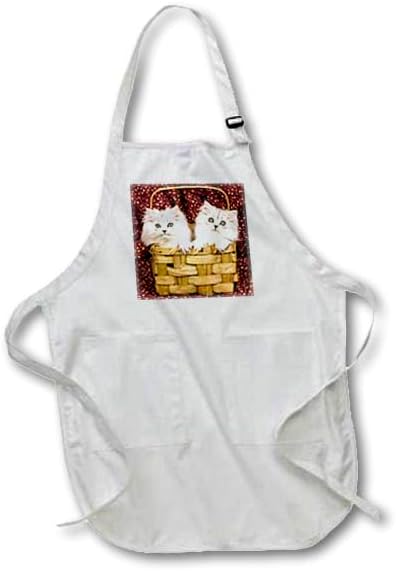 3dRose Kittens in the basket - Medium Length Apron, 22 by 24-inch , White