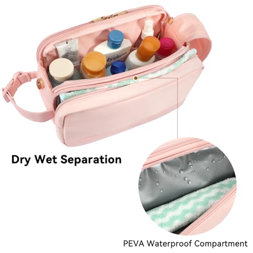 Voova Travel Toiletry Bag for Women, Hanging Dopp Kit Water Resistant Shaving Bag for Toiletries Accessories, Small Makeup Organizer Case for Traveling Essentials, Bathroom, Cosmetics, Pink - Thumbnail 3