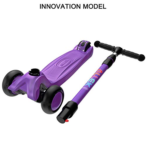 Image of Allek Kick Scooter B03, Lean 'N Glide 3-Wheeled Push Scooter with Extra Wide PU Light-Up Wheels, Any Height Adjustable Handlebar and Strong Thick Deck for Children from 3-12yrs (Purple)