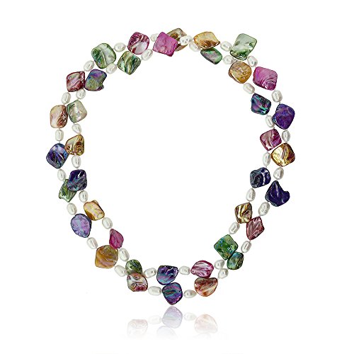 Gem Stone King 46 Inch Multicolor Cultured Freshwater Pearl & Simulated Shell Pearls Necklace