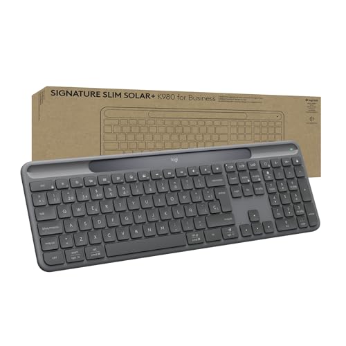 Logitech Signature Slim Solar+ K980 for Business, Teclado inalámbrico, Escritura discreta, Receptor Seguro, Bluetooth, Windows, Mac, QWERTY ESP   Grafito