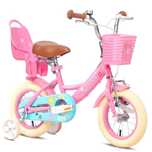 Glerc 14 Pouces vélo pour Enfants pour 3, 4, 5 Ans Petite Fille Mignon vélo avec stabilisateur de Panier et Cloches Rose