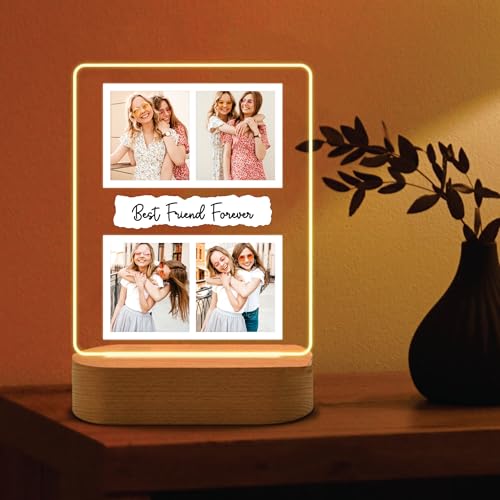 Image of Giftplease Customized LED Light Photo Frame for Friends | Personalized Lamp with Friendship Quote | Best Friend Gift for Birthday, Farewell, Friendship Day | Tabletop Frame 6x7.25 Inch FR 11
