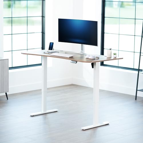 Image of VIVO Reclaimed Wood 63 x 32 in Standing Desk, DESK-KIT-1W1P | Electric, Holds 220 lbs, Sit Stand Up, Height Adjustable, Home Office, Memory Presets, 1B Series, White Frame