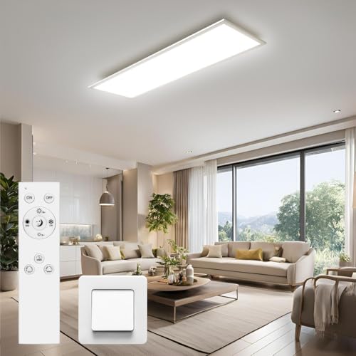 Omdekor Plafón LED 120x30cm Panel LED con mando a distancia Plafón regulable,...