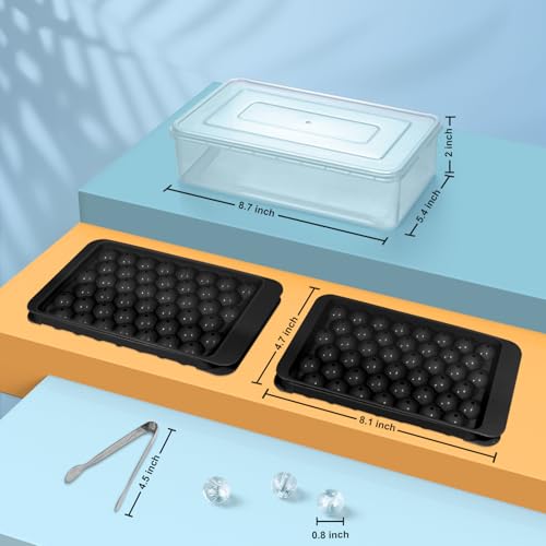 Image of WIBIMEN Ice Cube Tray with Lid and Bin, 0.8 inch Round Ice Trays for Freezer | 2 Black Ice Cube Trays with Ice Box & Tong, 0.8 inch Round Ice Balls for Iced Coffee & Juice, Easy Twist Release, For Gatherings