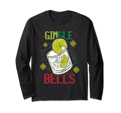 GINgle Bells Gin Tonic Glass Santa Ugly Christmas Sweater Maglia a Manica