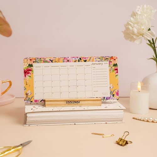 2026 Desk Calendar with Wooden Stand | Home & Office | 8.5 × 5 Inch (Floral)