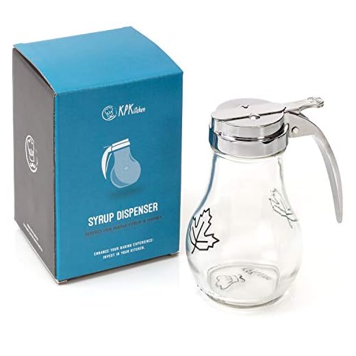KPKitchen Maple Syrup Dispenser Glass - Syrup Pourer is Also Perfect as Honey Dispenser No Drip Glass & For Sugar - Metal Lid Prevents Leaking so Syrup Container Bottle Stays Clean - 14oz Capacity
