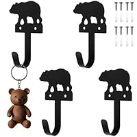 AceOrbit 4 pcs Metal Bear Hooks Wall Mount Iron Black Decorative Wall Mounted Coat Hooks Cute Animal Key Hanger Decor for Dog Leashes, Towels, Hats
