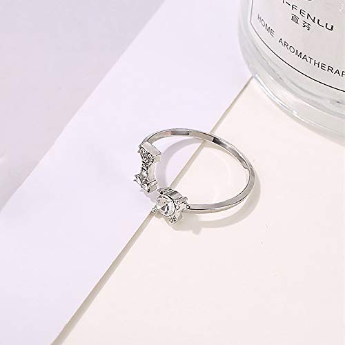 Image of HUJUON Silver Initial Letter Ring for Women. Adjustable Crystal Alphabet Ring,Name Initials Stackable Knuckle Rings A-Z CZ Open Ring