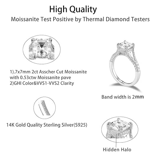 DovEggs Moissanite Engagement Rings for Women 2ct 7x7mm G-H-I Color Asscher Cut Moissanite Split Shank Hidden Halo Anniversary Wedding Ring 14k Gold Quality Sterling Silver2