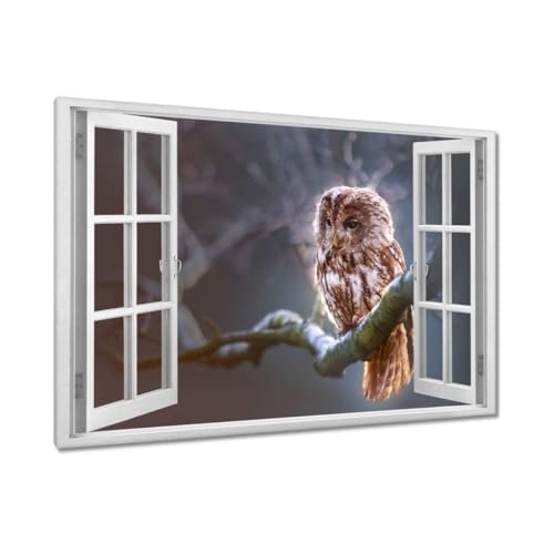Toile hibou sur une branche pour une décoration de salon cosy