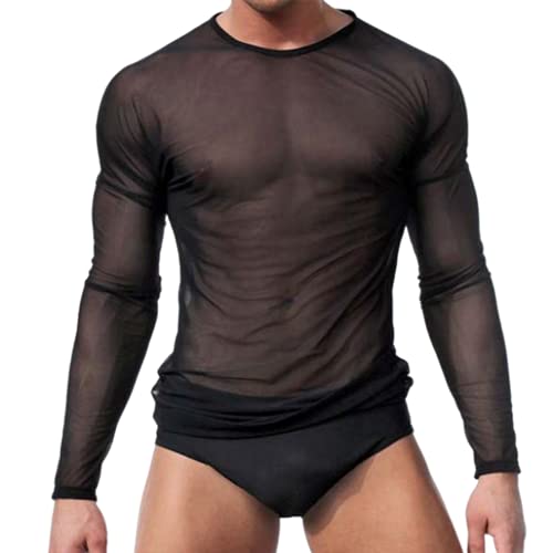 Men's Sexy Tank Top, Mesh Long Sleeves Transparent T-Shirt See Through Vest