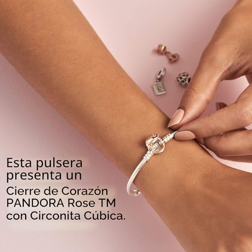 Miniatura 7 de Pandora Icons Pulsera De Plata Con Cadena De Serpiente Con Cierre De Corazón Chapada En Oro Rosa De 14 Quilates Y Circonitas Cúbicas Transparentes, 19