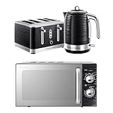 Russell Hobbs Inspire Black Kitchen Set, 1.7L 2400W Kettle, 4 Slice Toaster with Variable Browning Levels & 17L 700W Microwave with 5 Power Levels, Defrost & Reheat Functions INSPBNDL4B