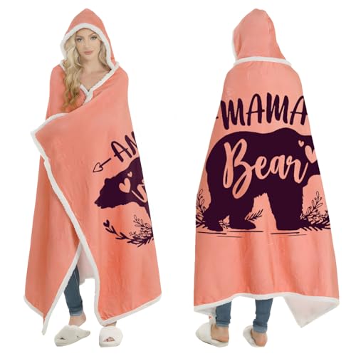 Mama Bear Wearable Blanket Hoodie - Cozy Pink Blanket Sherpa