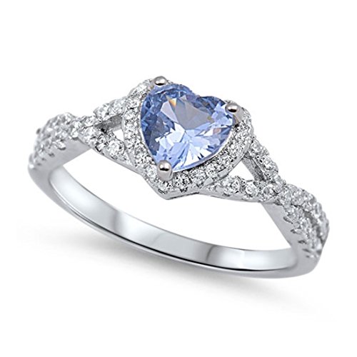 Blue Apple Co. Halo Infinity Shank Heart Promise Ring Round Simulated Aquamarine Cubic Zirconia 925 Sterling Silver, Size - 8