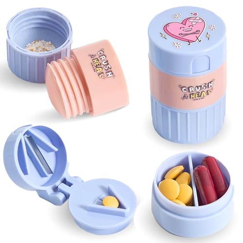 Nurse Is Love 3 in 1 Tablettenteiler + Tablettenzerkleinerer + Tablettenbehälter Für Alle Tabletten | Tablettenmörser + Tablettenschneider + Organizer - Tablettentrenner | Pflege Zubehör