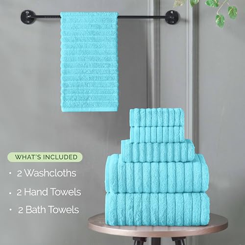 Image of Elegant Comfort 100% Turkish Cotton Corduroy Ribbed Luxury Bath Towels 6-Piece Set, Premium - Quick Dry, Highly Absorbent, Contains 2 Bath, Hand, Washcloths, Aqua (Pack of 4)