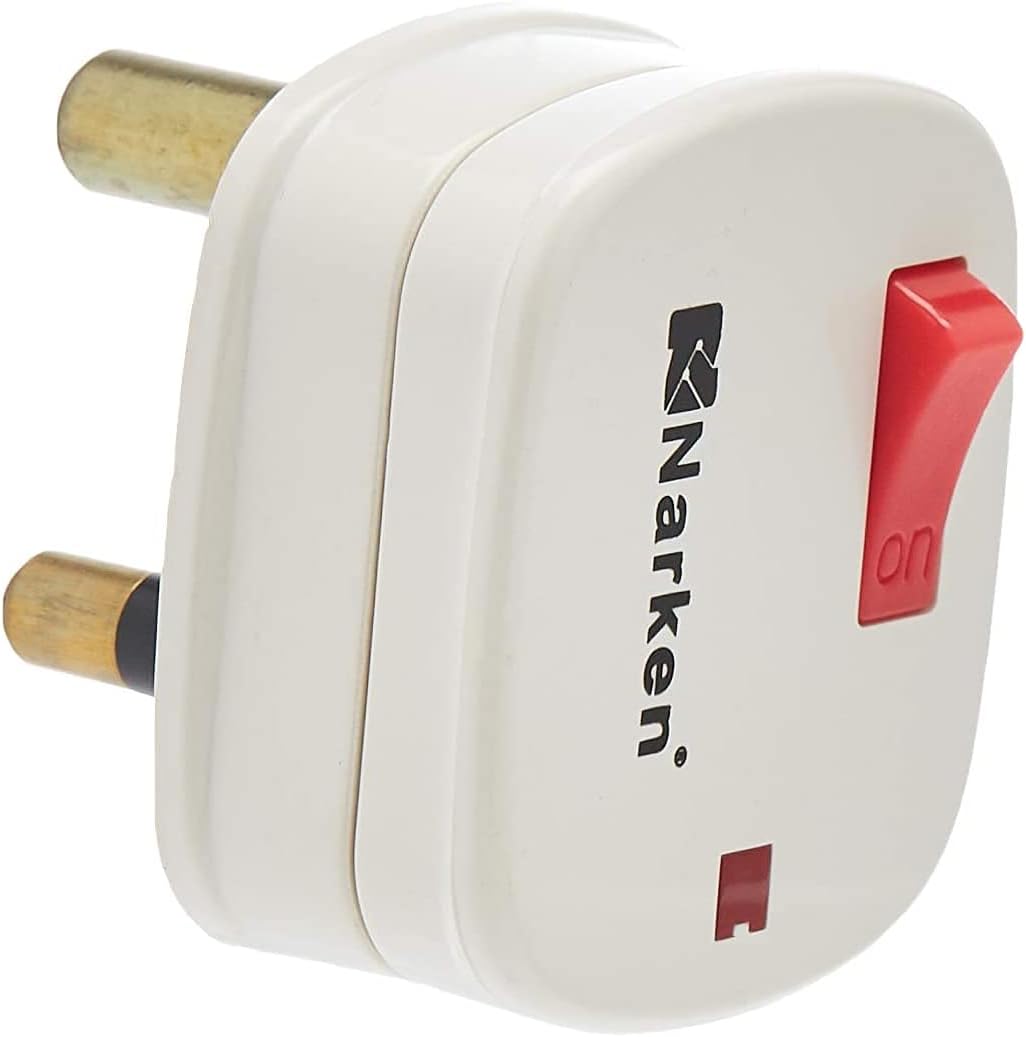 Narken Type M 3 Round Pin AC Heavy Duty Plug Top White Color, Switch On/Off, With Screw Wire Clip And Fuse, Max 15A, 250V