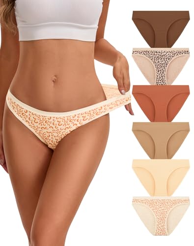 INNERSY Women's Cotton Bikini Underwear High Cut Hipster Cheeky Panties 6-Pack(Medium,Cocoa Latte)