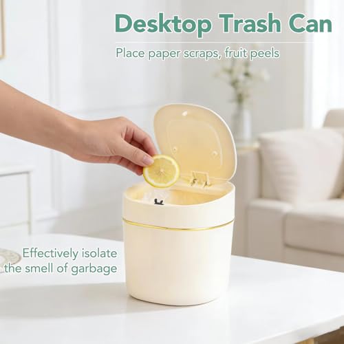 Mini caneca de basura de escritorio con tapa blanca miniatura 4