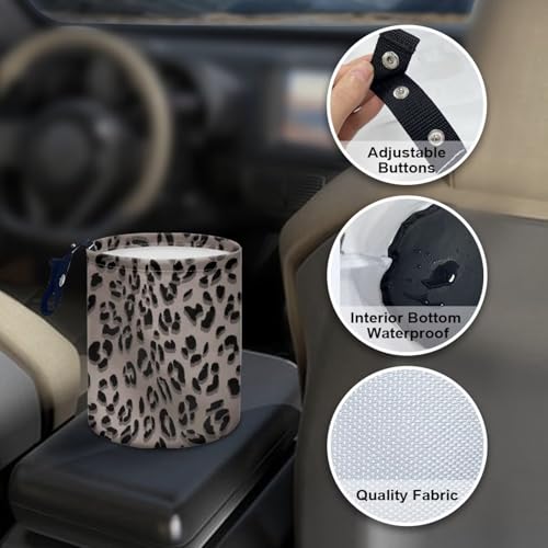 Image of Leopard Print Trash Can for Car Car Garbage Can for Back Seat Leak Proof with Adjustable Buttons Car Accessories for Women Interior