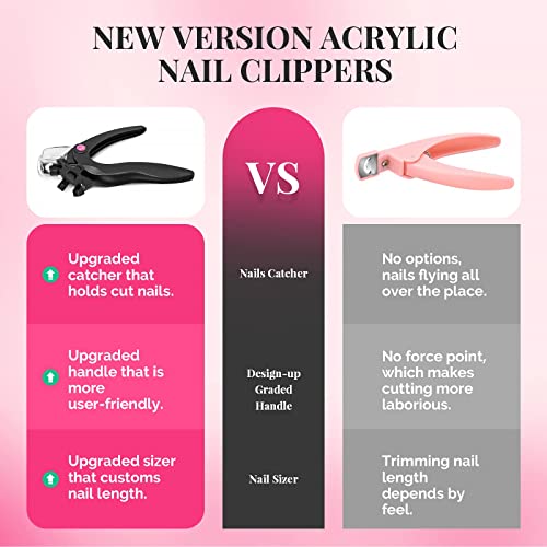 Airsee Nail Clippers For Acrylic Nails With Sizer And Catcher Adjustable Nail Tip Cutter With Length Measurement Dial Artificial Fake Acrylic Extension Trimmer Nail Art Salon Home Manicure Tool Black #TOP5