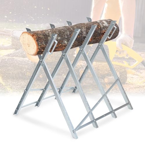 Peviasot Sägebock Holzsägebock Sägehilfe Verzinkt Sägegestell Klappbock klappbar mit Kettensägen-Halterung Sägeständer bis 150kg belastbar Geeignet für Sägewerke Werkstätten