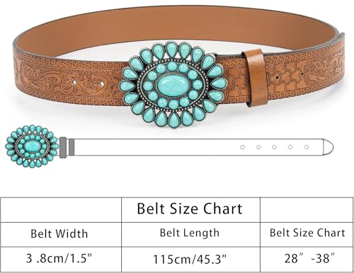 Image of Western-Leather-Belts-Women Vintage Waist-Belts with Hollow Out Flower