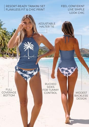 Image of Womens Two-Piece Tankini Set Cow Skull with Leopard Print Sets Swimwear Tankini Top Sets Swimwear