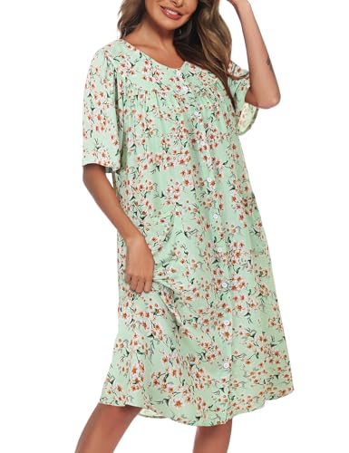 Image of COSUNIONY House Dresses for Women Cotton Short Sleeve House Coat Buttons Down Dusters Robe with Pockets S-XXL