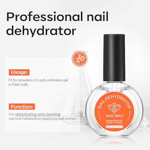 Image of modelones Nail Dehydrator, 30 ml Nail Prep Dehydrator for Press Ons /Acrylic Nails /Gel Polish, Acid Free Natural Prep Dehydrate Acrylic Supplies