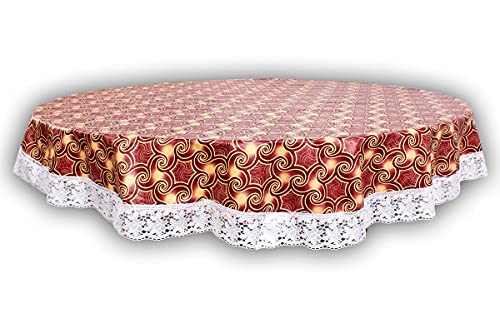 Image of The Furnishing Tree Round Shaped 4 Seater Table Cover WxL 60x60 inches with White Border lace