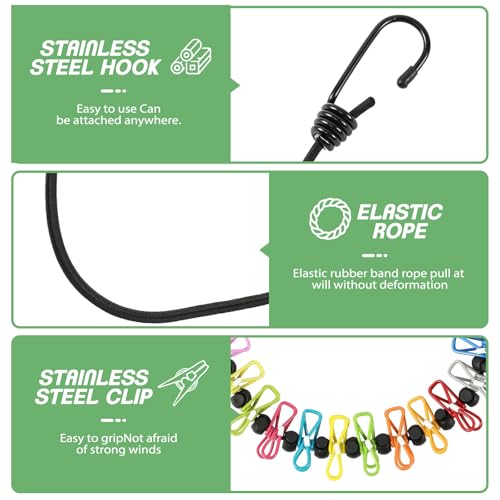 Retractable Travel Clothesline, Portable Elastic Clothesline, Adjustable Travel Washing Line with 12 Colorful Clips & Storage Bag, Camping Accessories, for Holidays Travel Balcony (1PCS) - Image 3