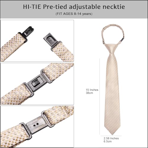Image of Hi-Tie Father and Son Tie Set Striped Plaid Ties for Men and Boys Silk Necktie Pocket Square Set for Wedding Gifts