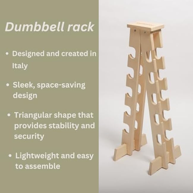 Dumbbell Rack Weight Rack for Home Gym Dumbbell Stand in Wood Made in Italy (200LBS-10 Weights)