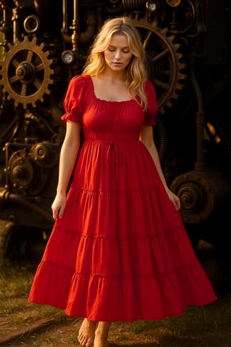 Robe rustique à volants coupe mi-longue esprit bohème - 3