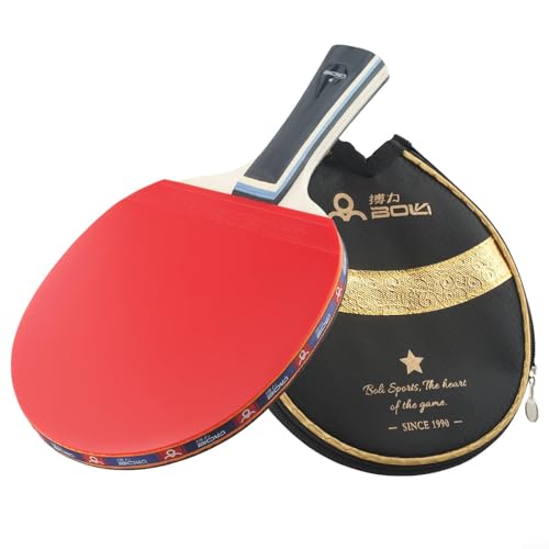 Besttoolifes Pala de tenis de mesa, construcción de madera de 7 capas, superficie de goma para giro y velocidad, mango largo, juego ofensivo y defensivo, negro y rojo