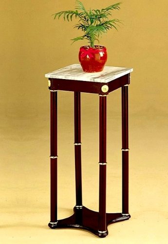 AtHomeMart Cherry Finish Wood Square Style Plant Stand with Marble Table Top