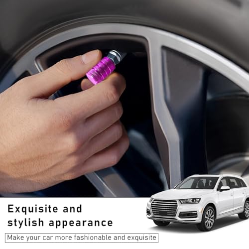 povtii 5 PCS Car Tire Valve Stem Caps, Aluminum Auto Wheel Stem Cover with O Seal, Corrosion Resistant Vehicle Tire Air Caps for Truck Motorcycle Bike, Universal Car Accessories (Purple)