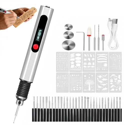 Eastuy Rotulador De Grabado Para Metal | 30 Brocas Máquinas de Grabado Portátil Ajustable Recargable DIY - Para Artistas Principiantes Y De Joyería - para Manualidades, Tazas de Cerámica