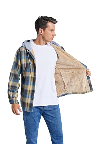 Image of Men's Cotton Plaid Shirt Jacket Fleece Flannel Sherpa Button Down