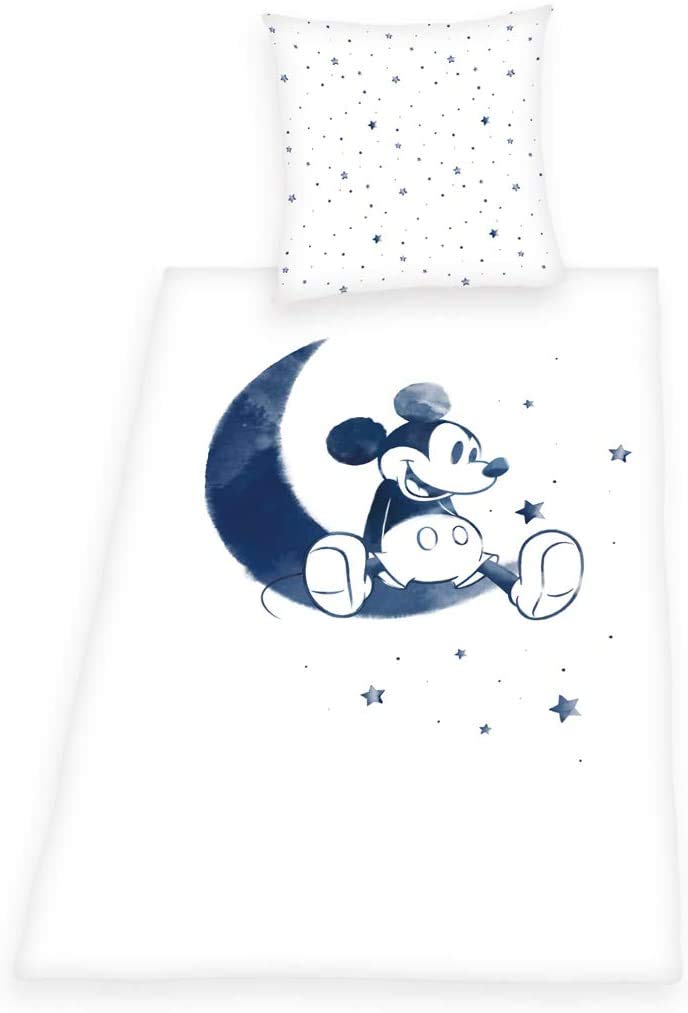 Herding Disney's Mickey & Minnie Mouse Bettwäsche-Set, Cotton, Weiß/Blau, Deutsche Größe