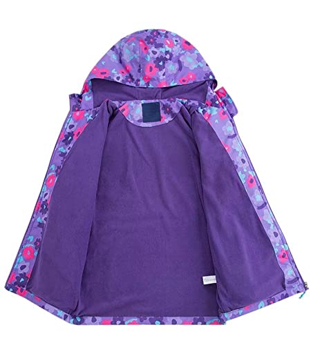 Welity Little Girl'S Rain Jackets Fleece Lined Floral Windproof Outdoor Hooded Outerwear thumb #2