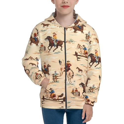 Western Cowboy 1 Kids Pullover Hoodies Boys Zip Up Sweatshirts Girls Athletic Clothes with Pocket3