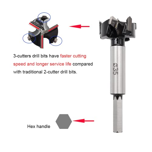 Forstner Drill Bits 35mm (1-3/8 inch) Tungsten Carbide Upgraded Version 3-Cutter Higher Hardness Wood Hole Saw Auger Opener Woodworking Drilling Tool Wood Cutter by STORMCUBE - Image 2
