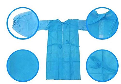 Leo Disposal Protective Isolation Gown - 10pcs Blue. Latex Free,Non-Woven, Fluid Resistant,ONE Size FITS All (10 Pcs)