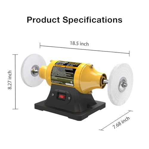 Woodskil 4.0A Polidora de bancada polidora de bancada de 15 cm, polidora de 3450 RPM para metal, jad